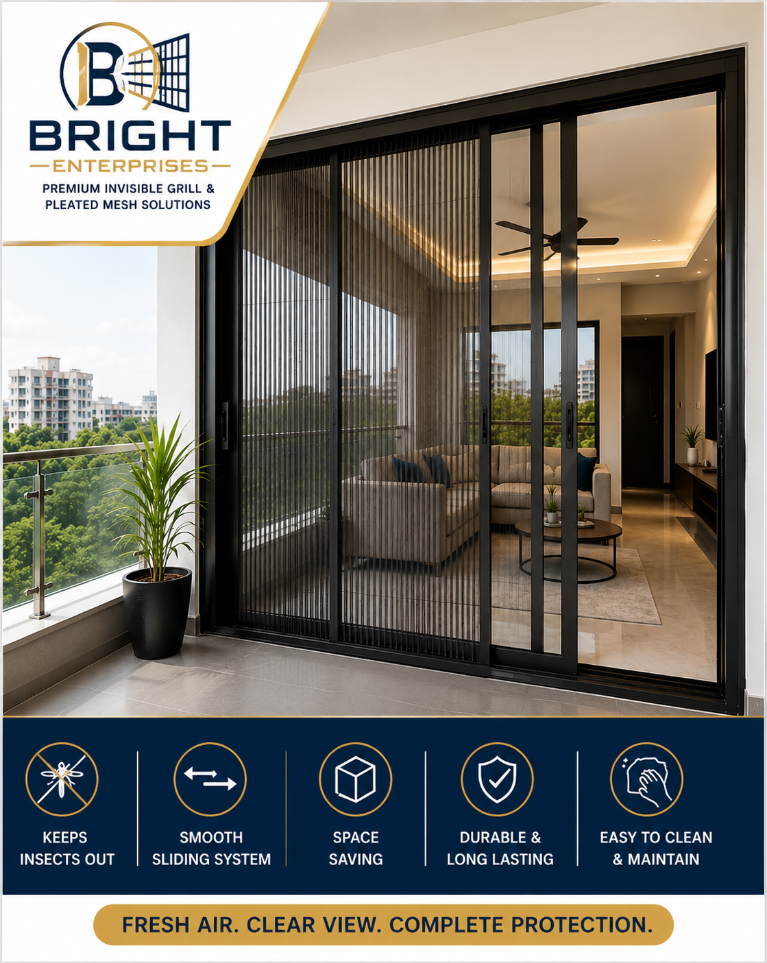 Pleated mesh screen for doors and windows by Bright Enterprises